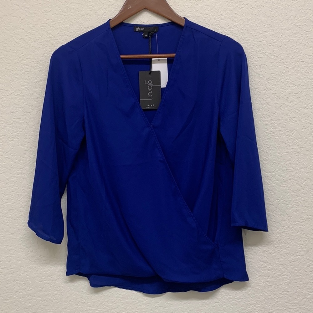 Gibson Blue Wrap Top Blouse Shirt NWT - XS